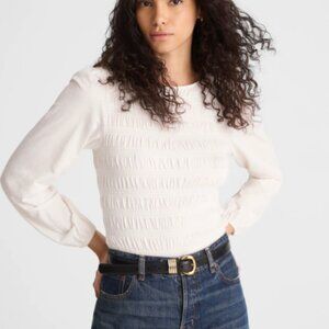 Madewell Cream Smocked Boatneck Top